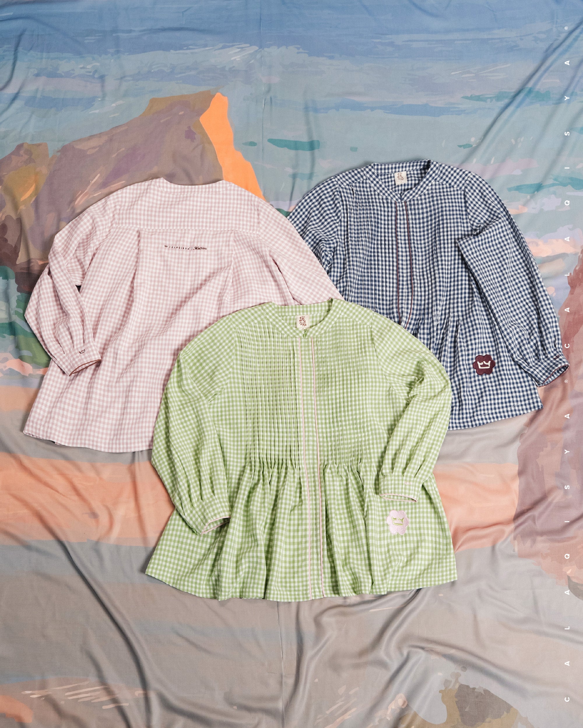 CQ X MACHINO MORA CHECKERED TOP IN PALE GREEN