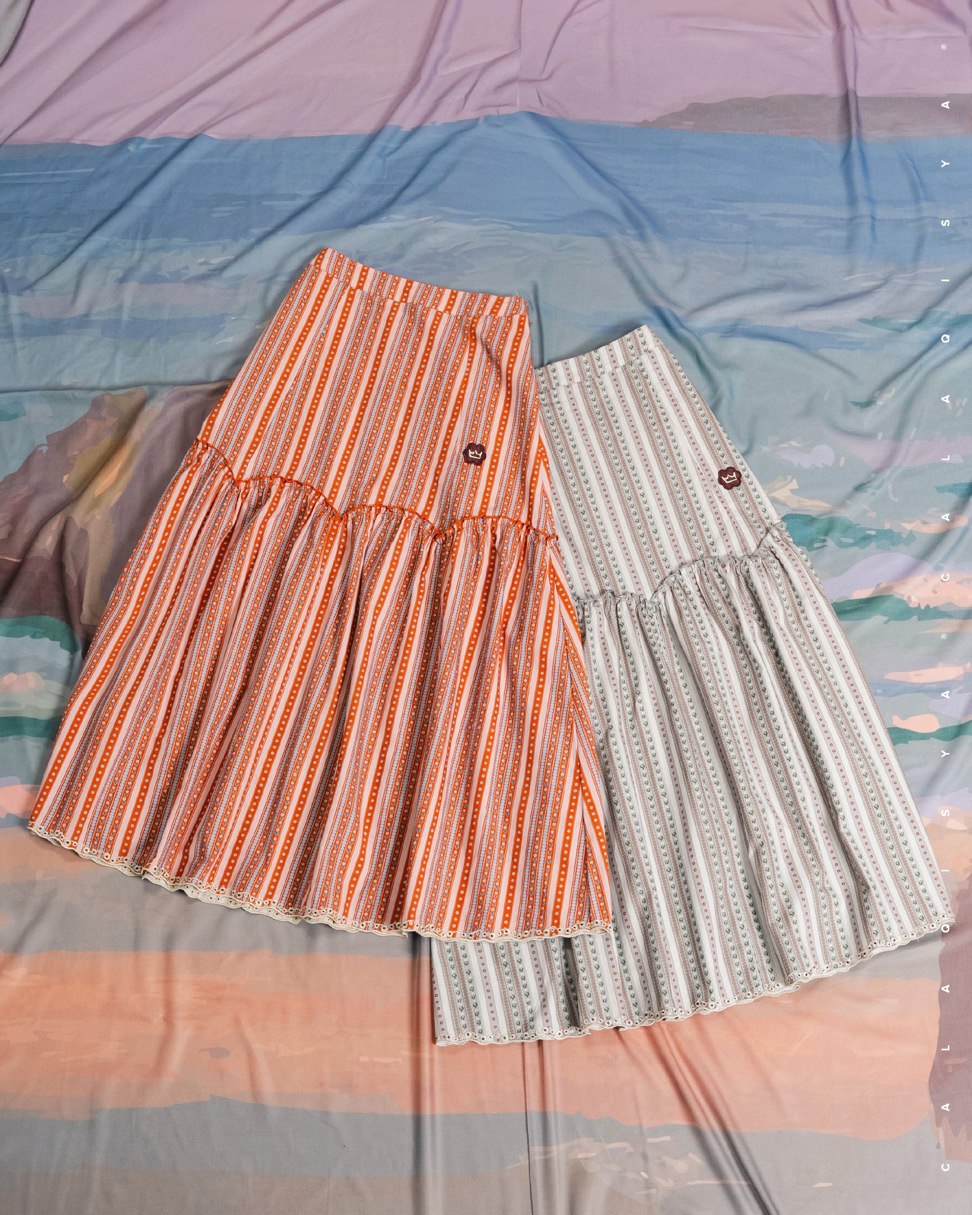 CQ X MACHINO TARTLET SKIRT (100% COTTON) (PRINTED) IN OPAL GREY