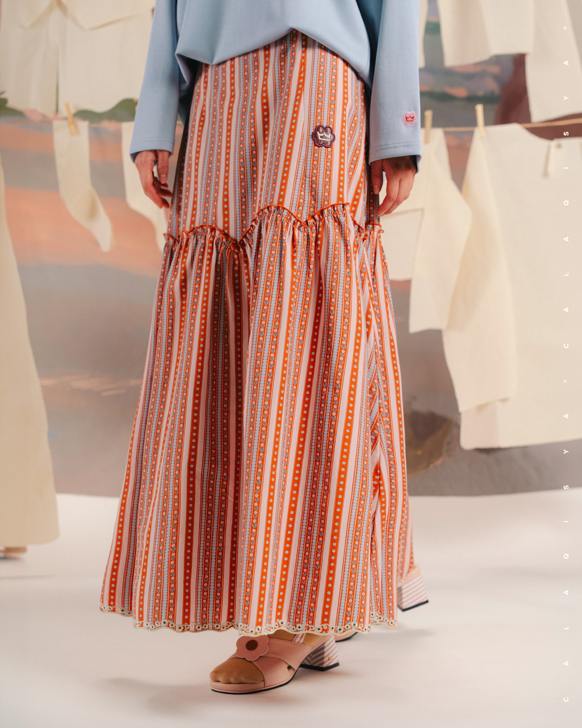 CQ X MACHINO TARTLET SKIRT (100% COTTON) (PRINTED) IN BURNT BRICK