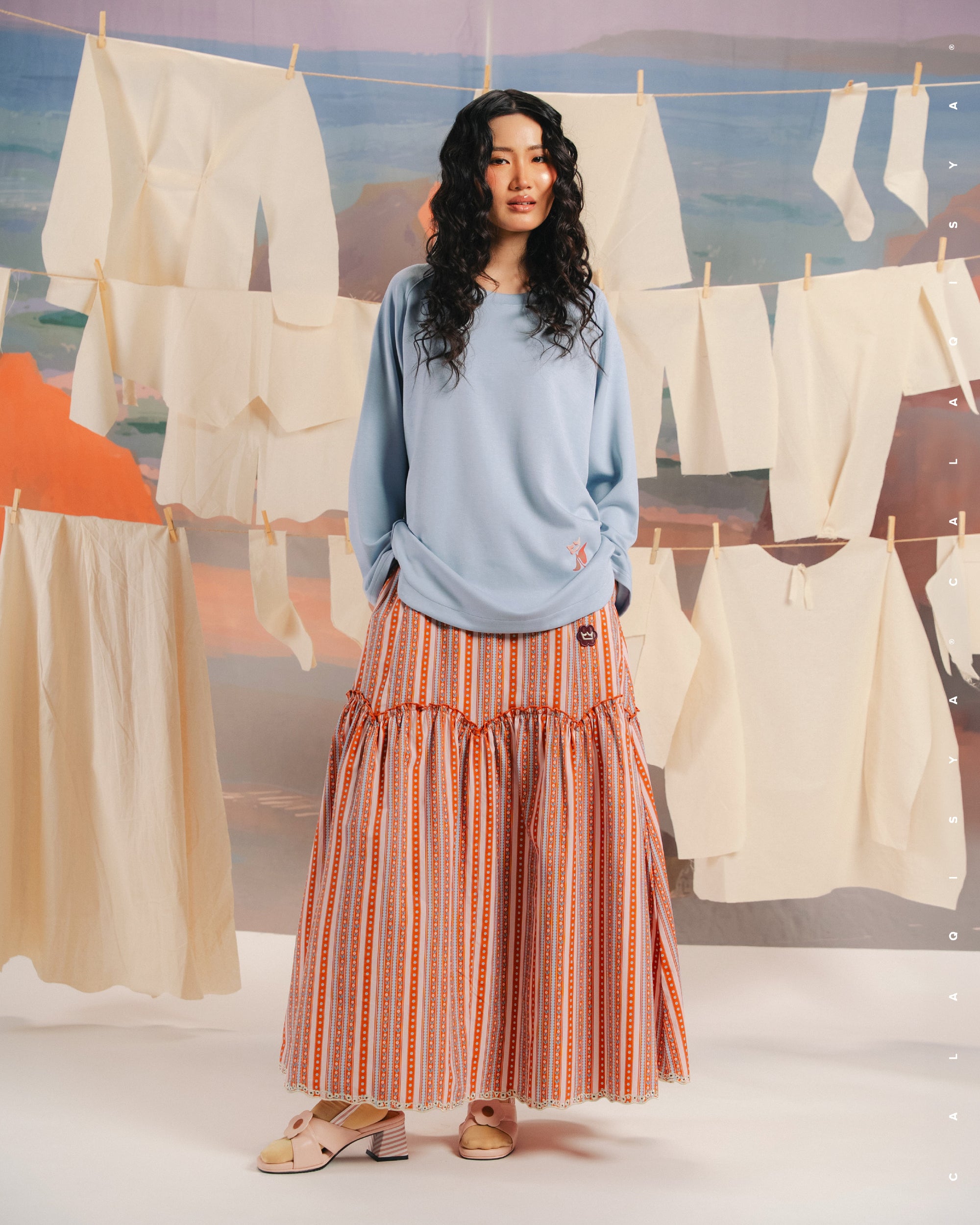 CQ X MACHINO TARTLET SKIRT (100% COTTON) (PRINTED) IN BURNT BRICK