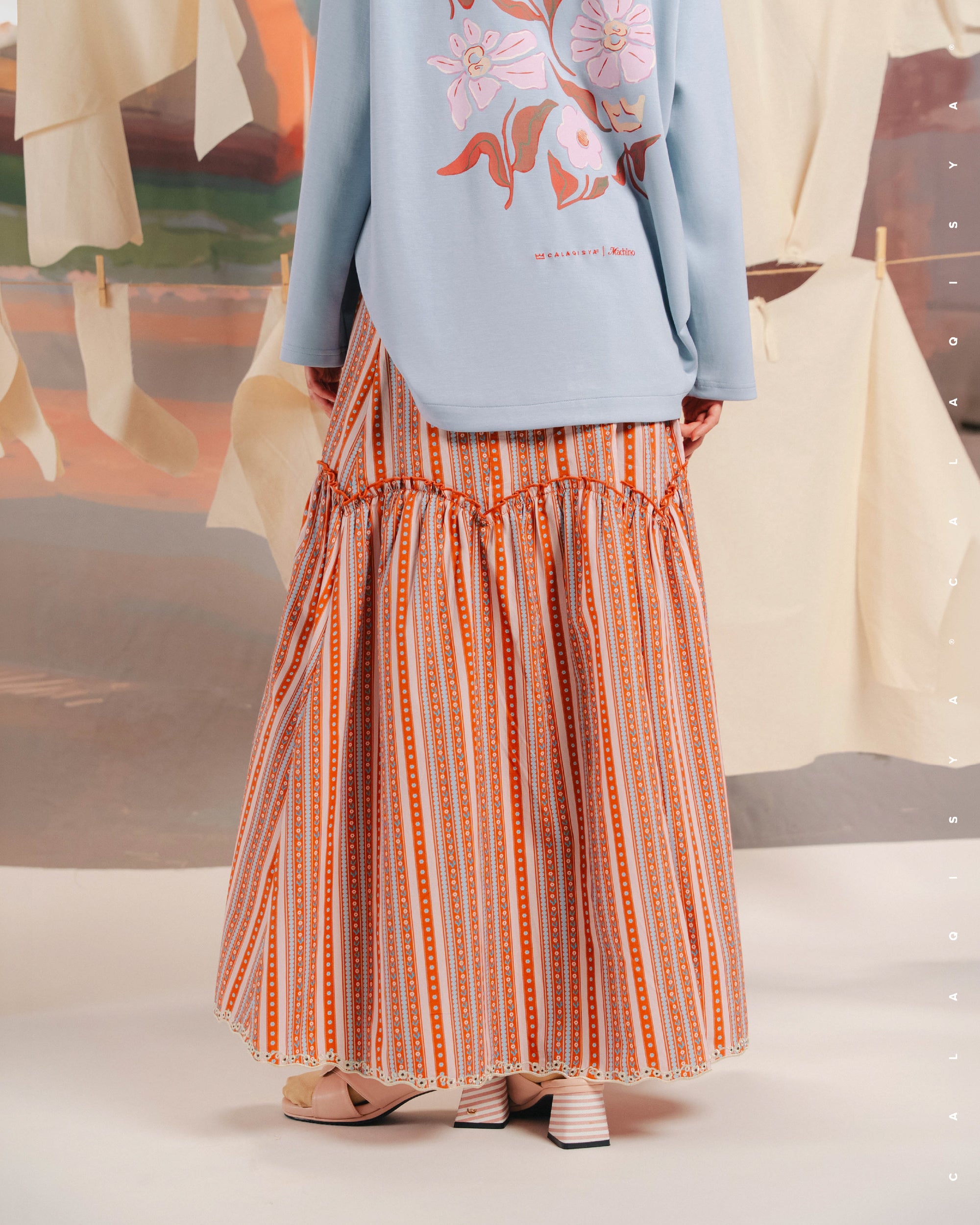 CQ X MACHINO TARTLET SKIRT (100% COTTON) (PRINTED) IN BURNT BRICK