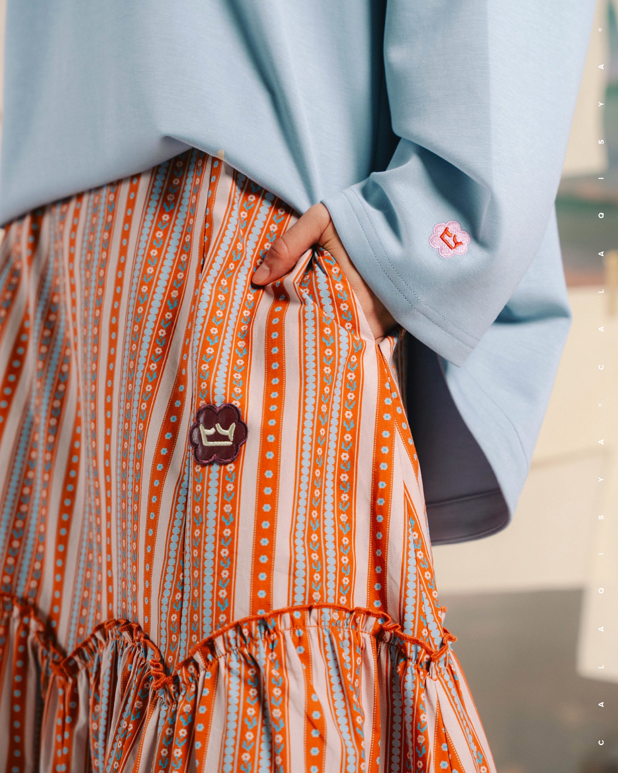 CQ X MACHINO TARTLET SKIRT (100% COTTON) (PRINTED) IN BURNT BRICK