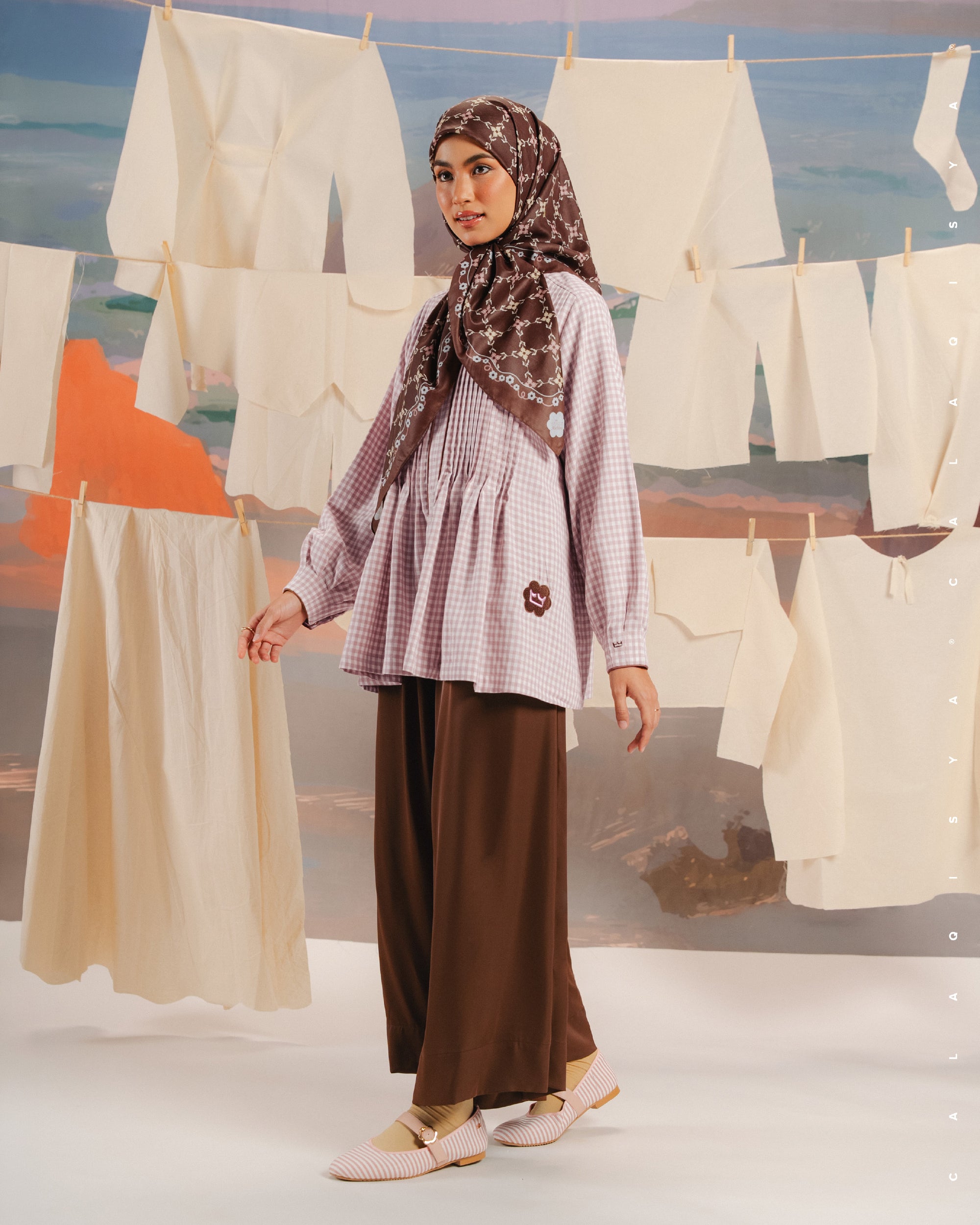 CQ X MACHINO MORA CHECKERED TOP IN CHINTZ ROSE