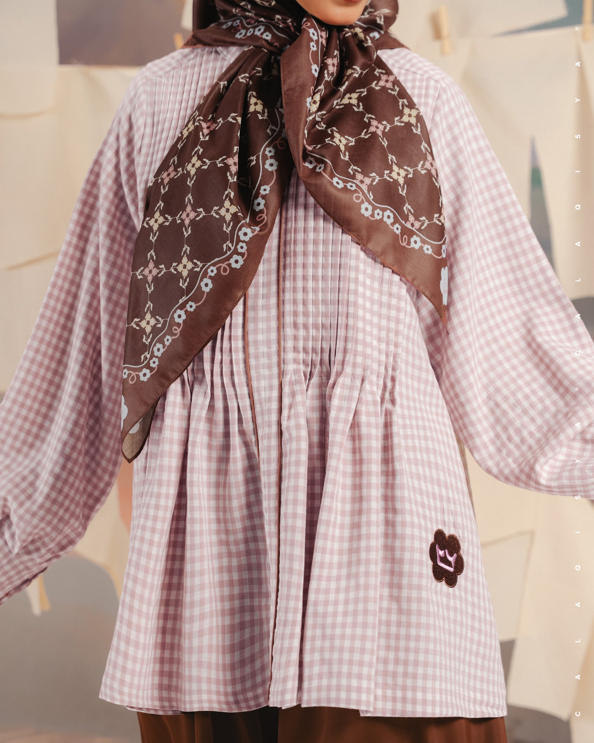 CQ X MACHINO MORA CHECKERED TOP IN CHINTZ ROSE