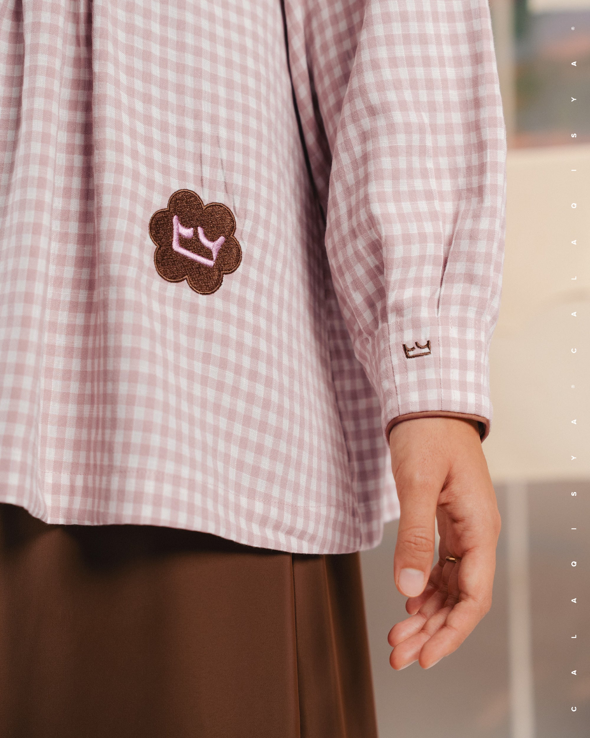 CQ X MACHINO MORA CHECKERED TOP IN CHINTZ ROSE