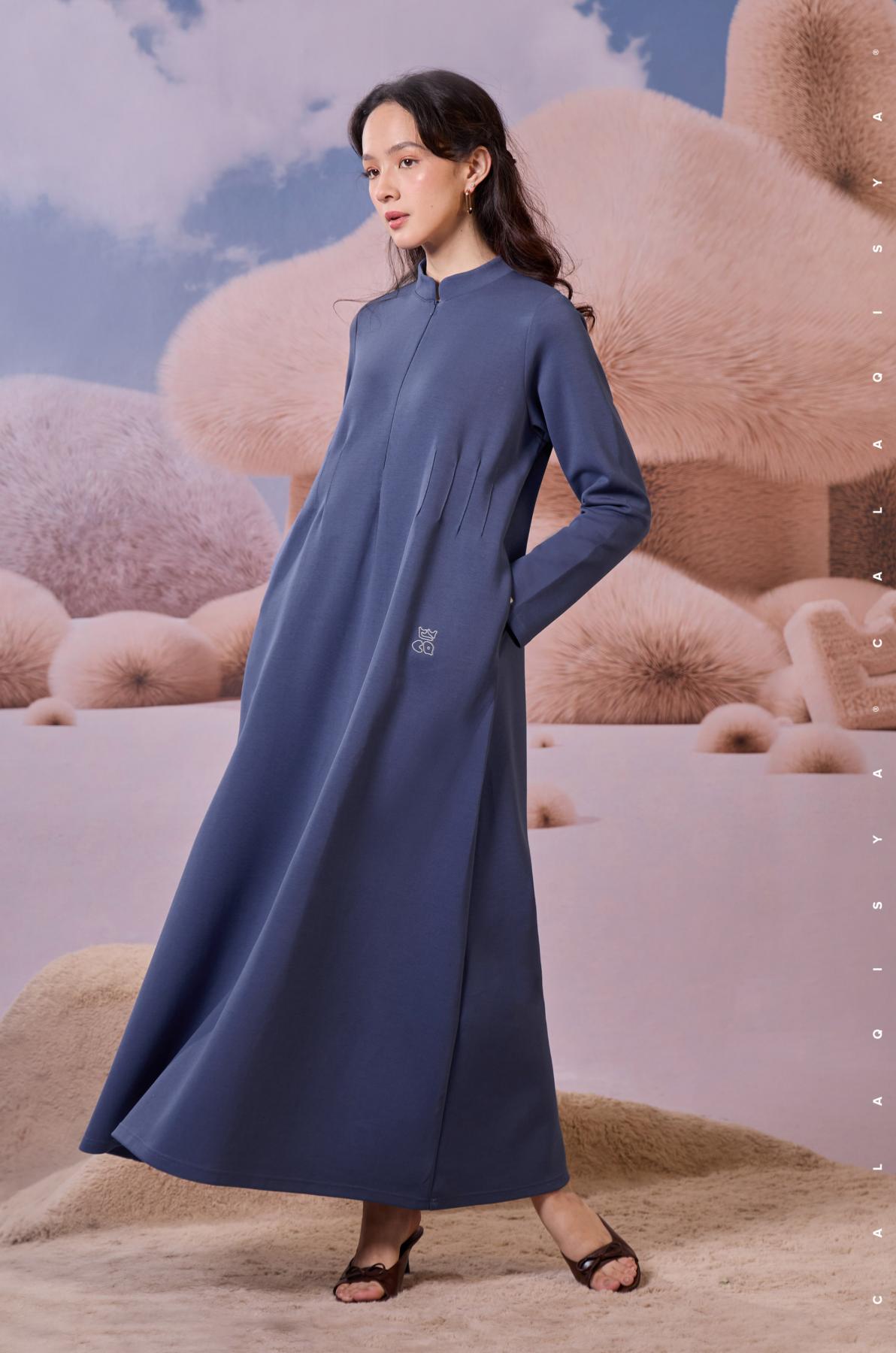 COMFORTWEAR: DOVE PINTUCK DRESS IN SKIPPER BLUE