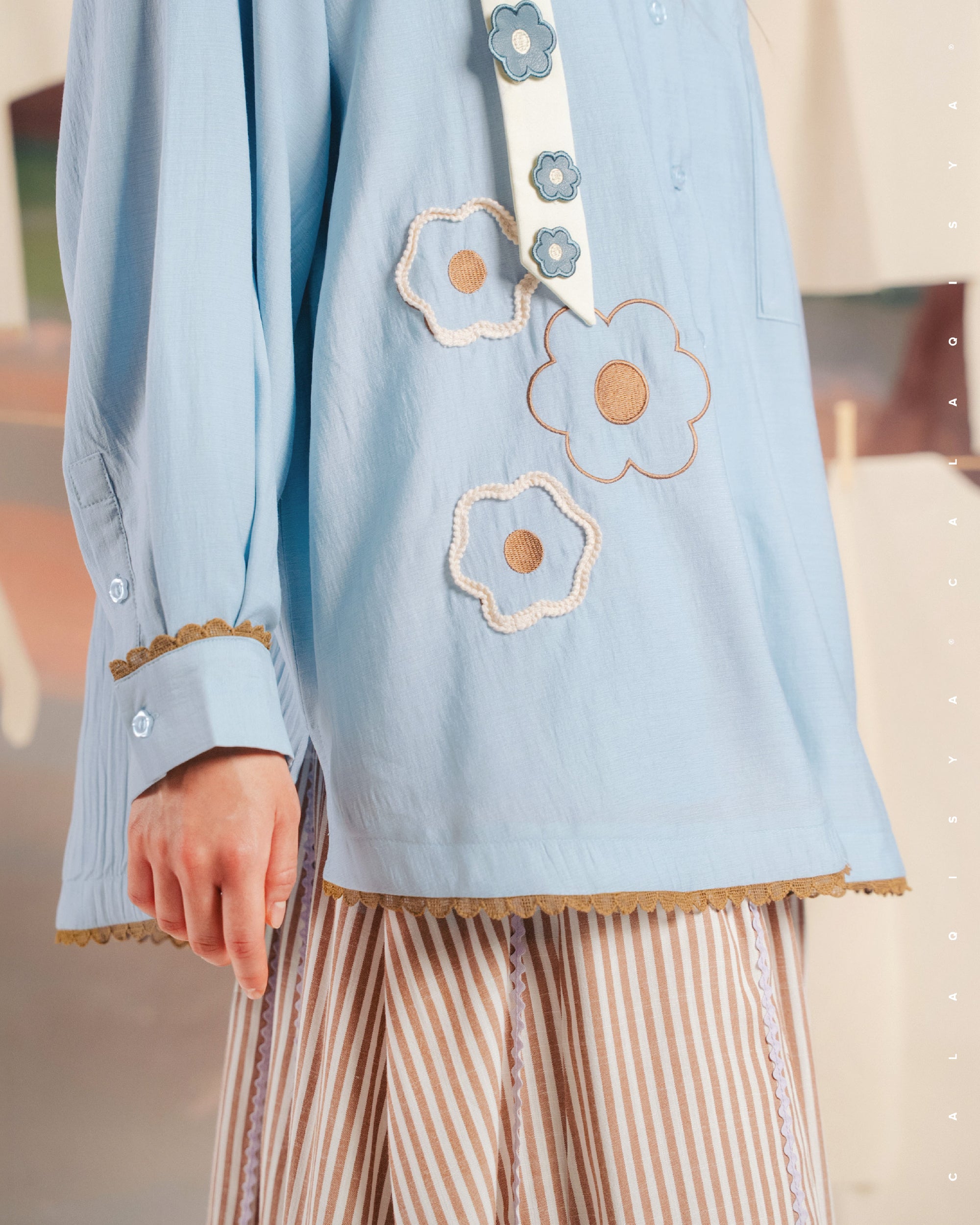 CQ X MACHINO AMBER SHIRT (FULLY LINED) (EMBROIDERY) IN ICE WATER
