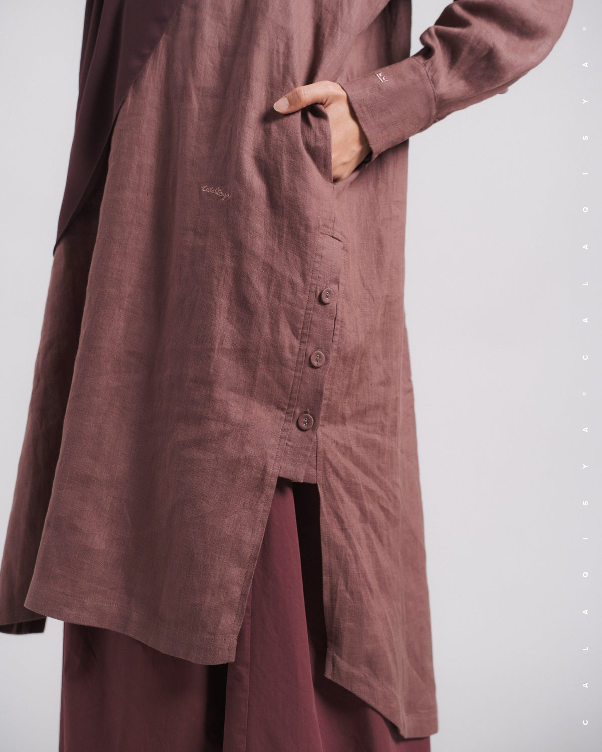MARGAVX LONG SHIRT (100% LINEN) IN MARRON