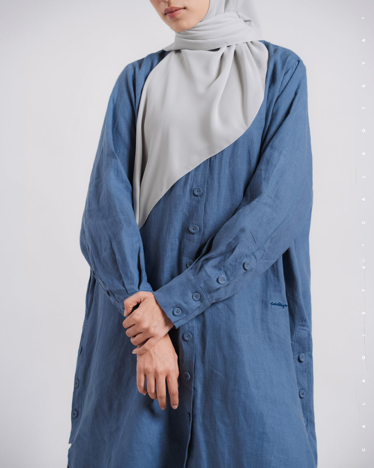 MARGAVX LONG SHIRT (100% LINEN) IN MOONLIGHT BLUE