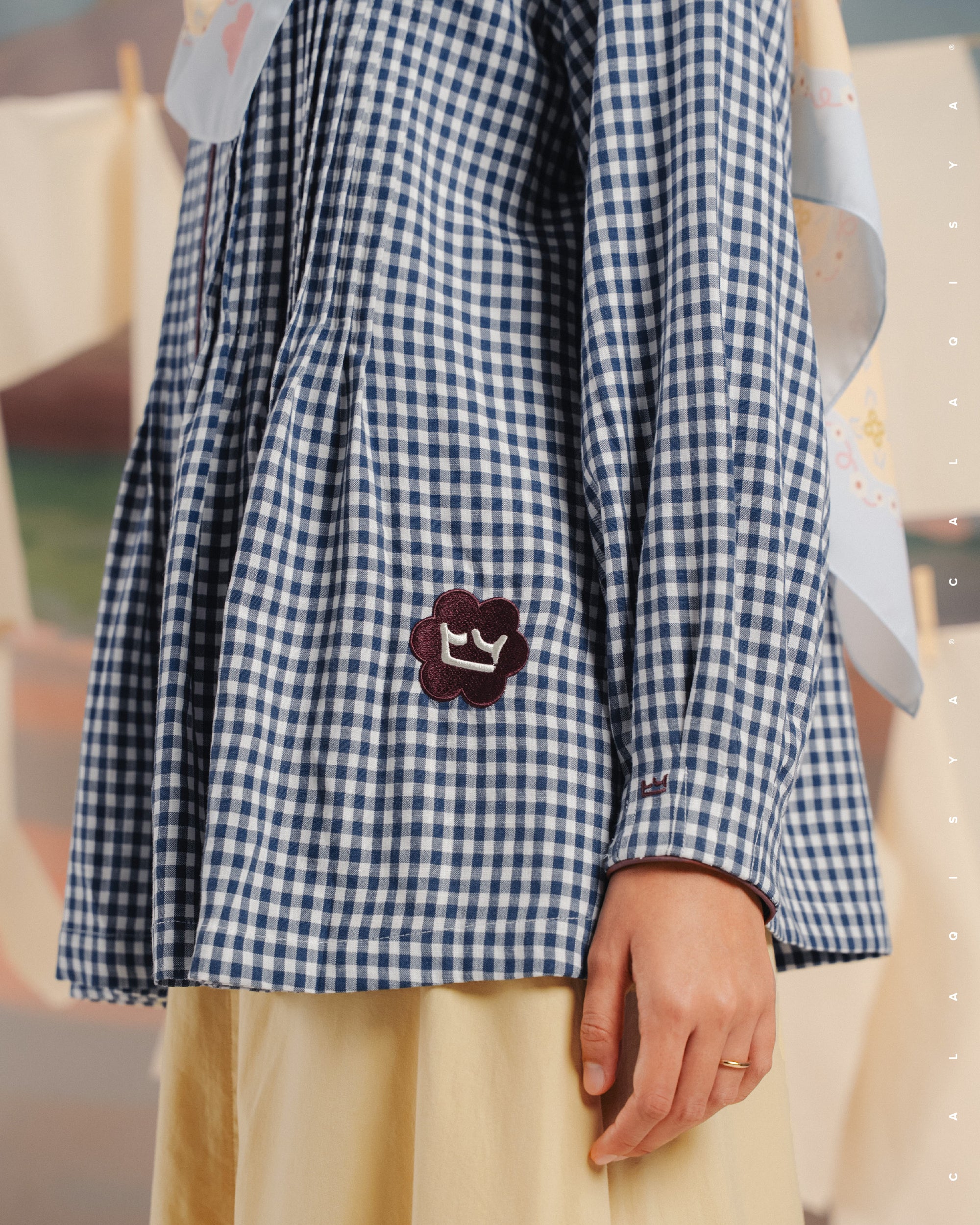 CQ X MACHINO MORA CHECKERED TOP IN NAVY BLAZER