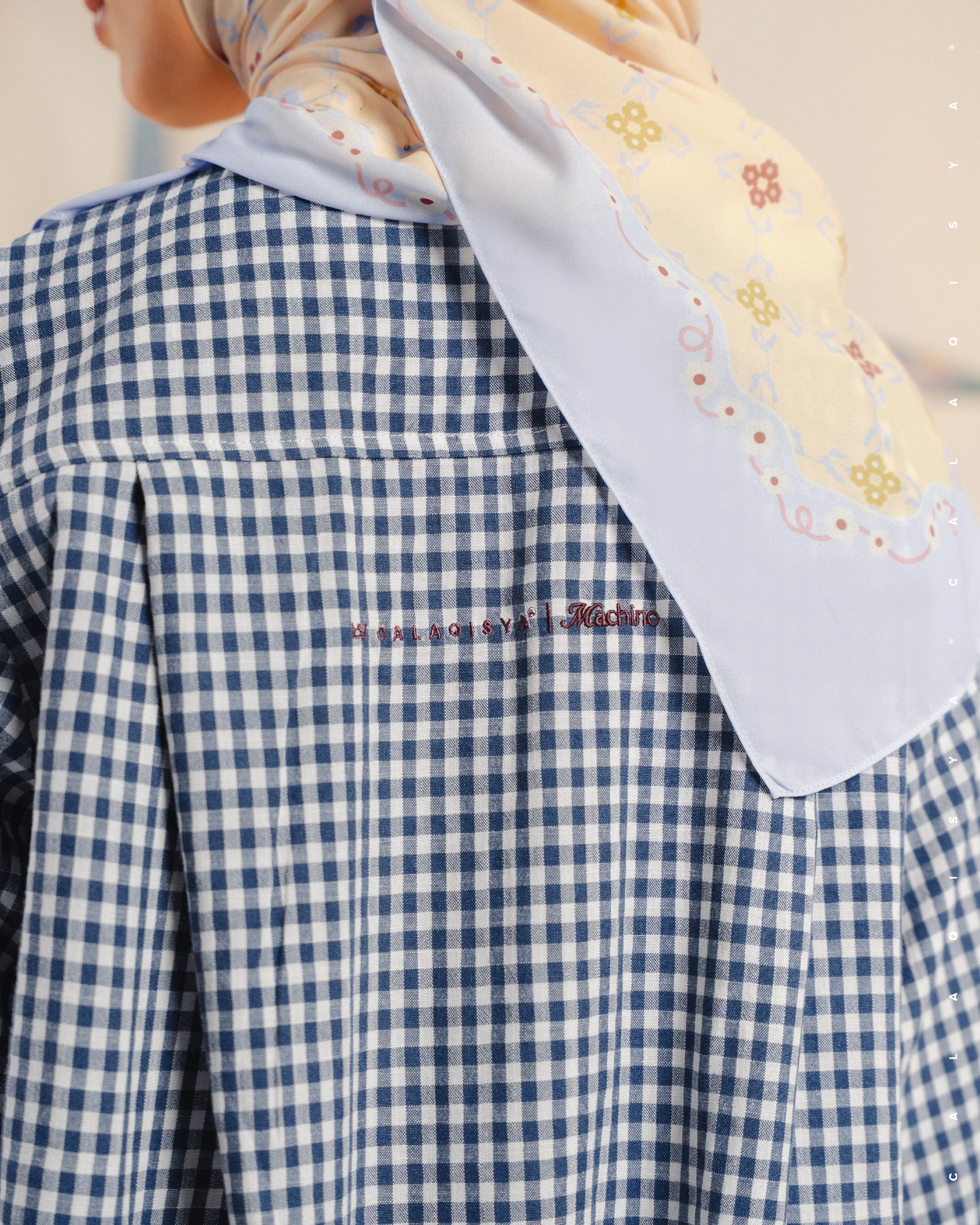 CQ X MACHINO MORA CHECKERED TOP IN NAVY BLAZER