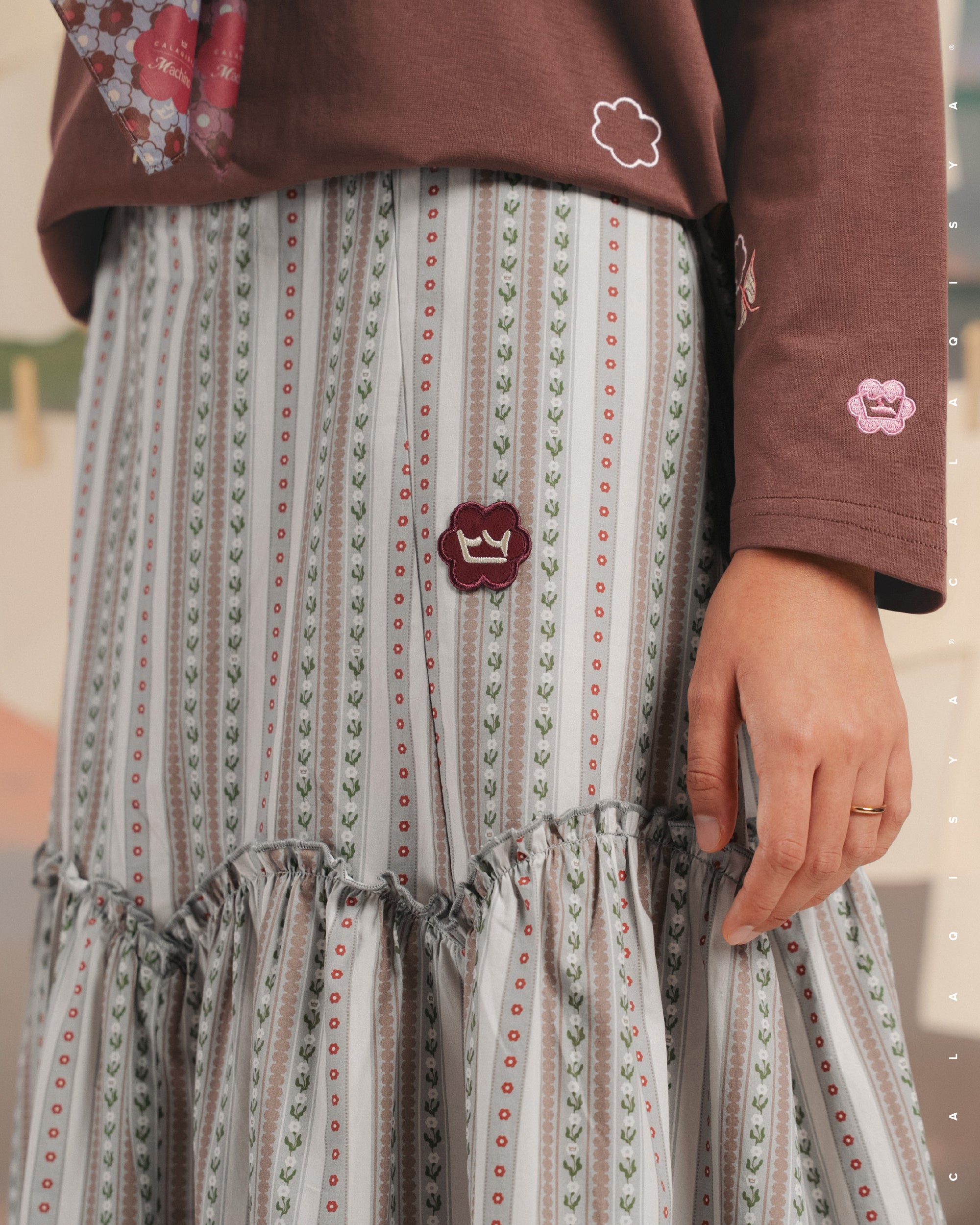 CQ X MACHINO TARTLET SKIRT (100% COTTON) (PRINTED) IN OPAL GREY