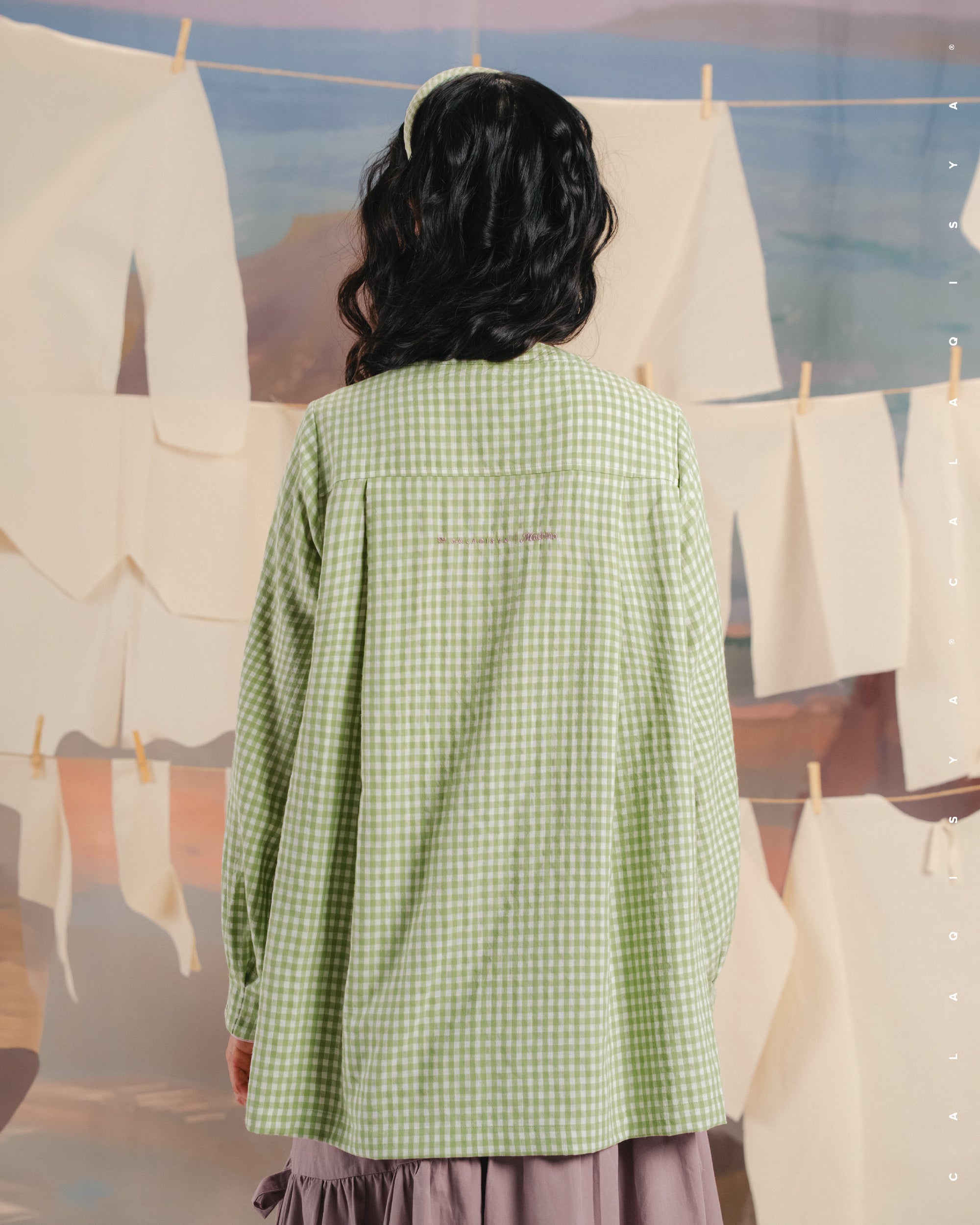 CQ X MACHINO MORA CHECKERED TOP IN PALE GREEN
