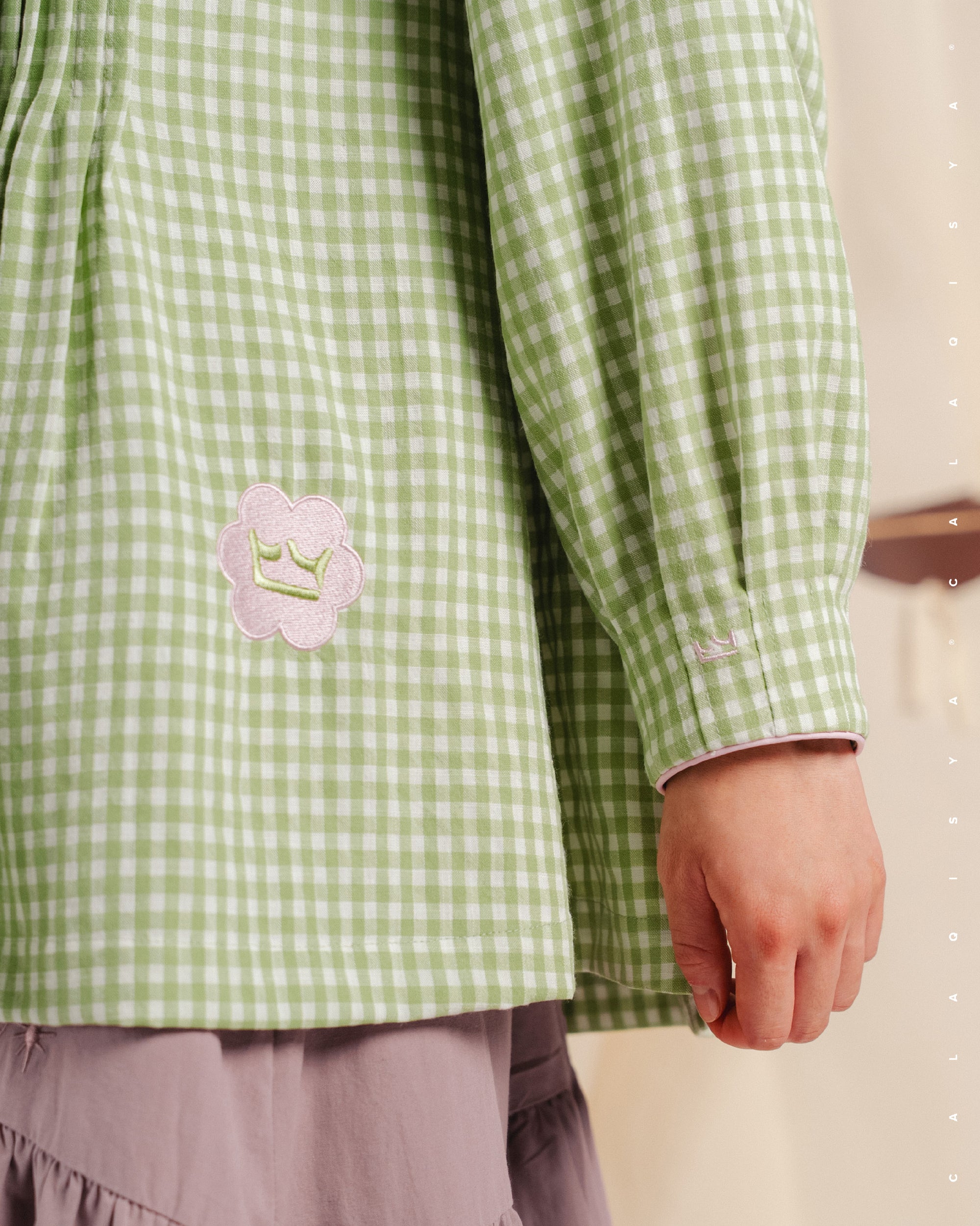 CQ X MACHINO MORA CHECKERED TOP IN PALE GREEN